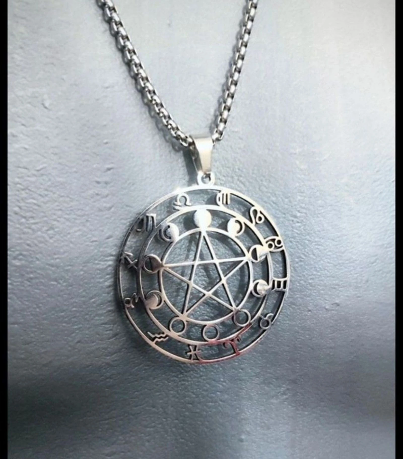 Esoterisch Pentakel Maan Zodiak Medaille Ketting - Killstar Roestvrij staal – photo 4
